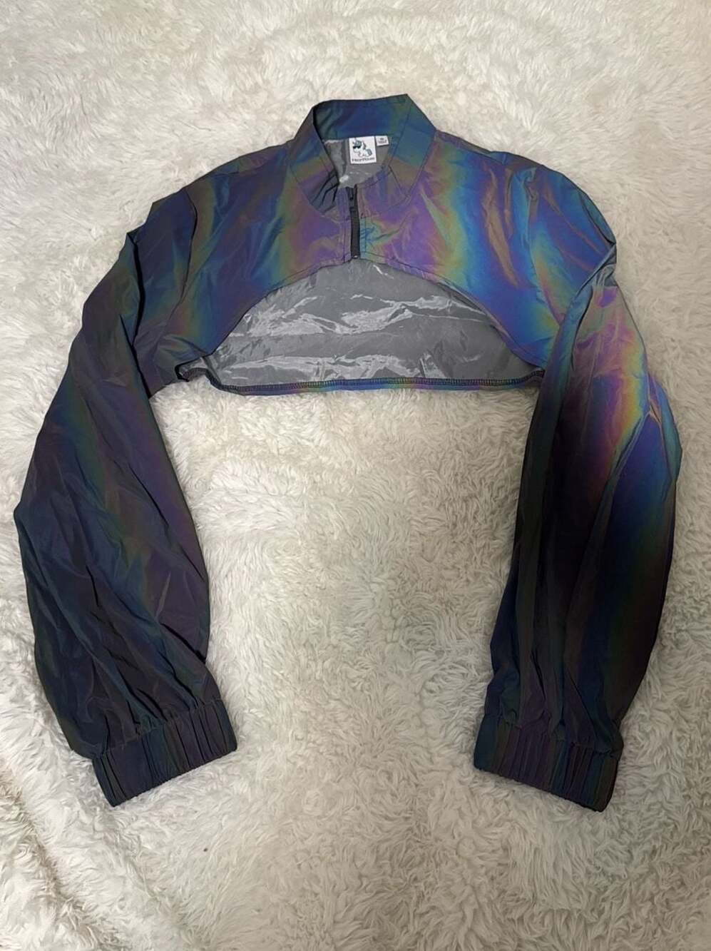 iHeartRaves Rainbow Reflective Cropped Shrug Jacket Size S